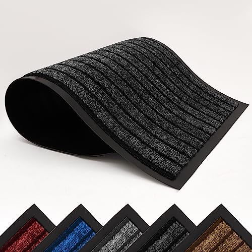 AMEHA Door Mat Indoor & Outdoor Heavy Duty Rubber Door Mats 40x60 Cm Dirt Trapper Non Slip Washable Barrier Floor Mat Entrance Rug Shoes Scraper Super Absorbent Front Doormats, Grey
