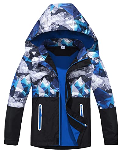 Adorel Cazadora Impermeable con Forro y Capucha Para Niños Azul Blanco 8-9 Años (Tamaño del Fabricante 140)