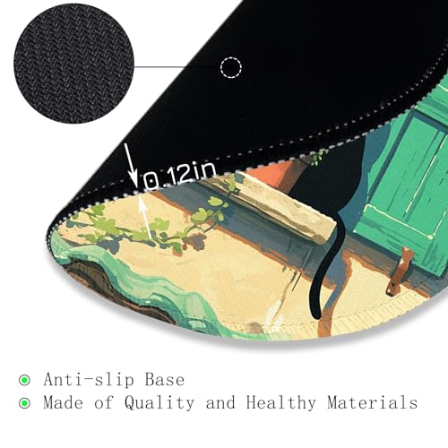 Image of Gctriki Anime Black Cat Mouse Pad, Cute Round Computer Mouse Pads for Desk Laptop Gaming, Stitched Edge Non-Slip Rubber Base, Cute Cat Home Office Desk Accessories Decor for Women