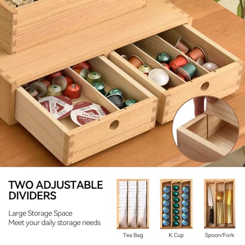 KIRIGEN Wooden Coffee Pod Holder for Nespresso Vertuo Capsules & Dolce Gusto Pods - Capsule Drawer Organizer for Kitchen & Bar Coffee Machine Stand with Coffee Station Organizer - Image 5
