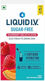 LIQUID I.V. SUGAR FREE - RASPBERRY MELON | 7 STICKS = 3.5L WATER | ELECTROLYTE DRINK MIX POWDER 7X10G |SODIUM, POTASSIUM &... Price In India