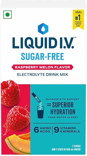 LIQUID I.V. SUGAR FREE - RASPBERRY MELON | 7 STICKS = 3.5L WATER | ELECTROLYTE DRINK MIX POWDER 7X10G |SODIUM, POTASSIUM &amp;...