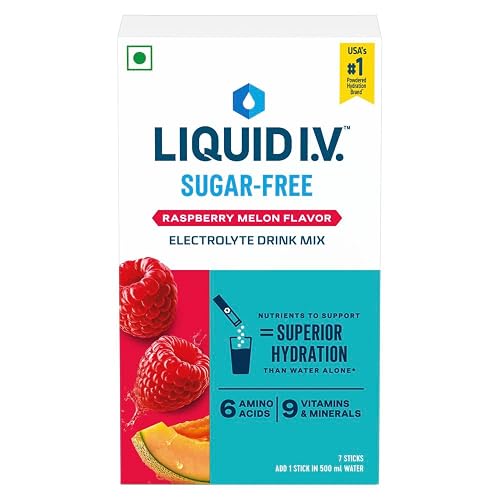 Liquid I.V. Sugar Free - Raspberry Melon | 7 Sticks = 3.5L Water | Hydration Drink Mix Powder 10g |Sodium, Potassium & Magnesium Hydration Drink|No Sugar