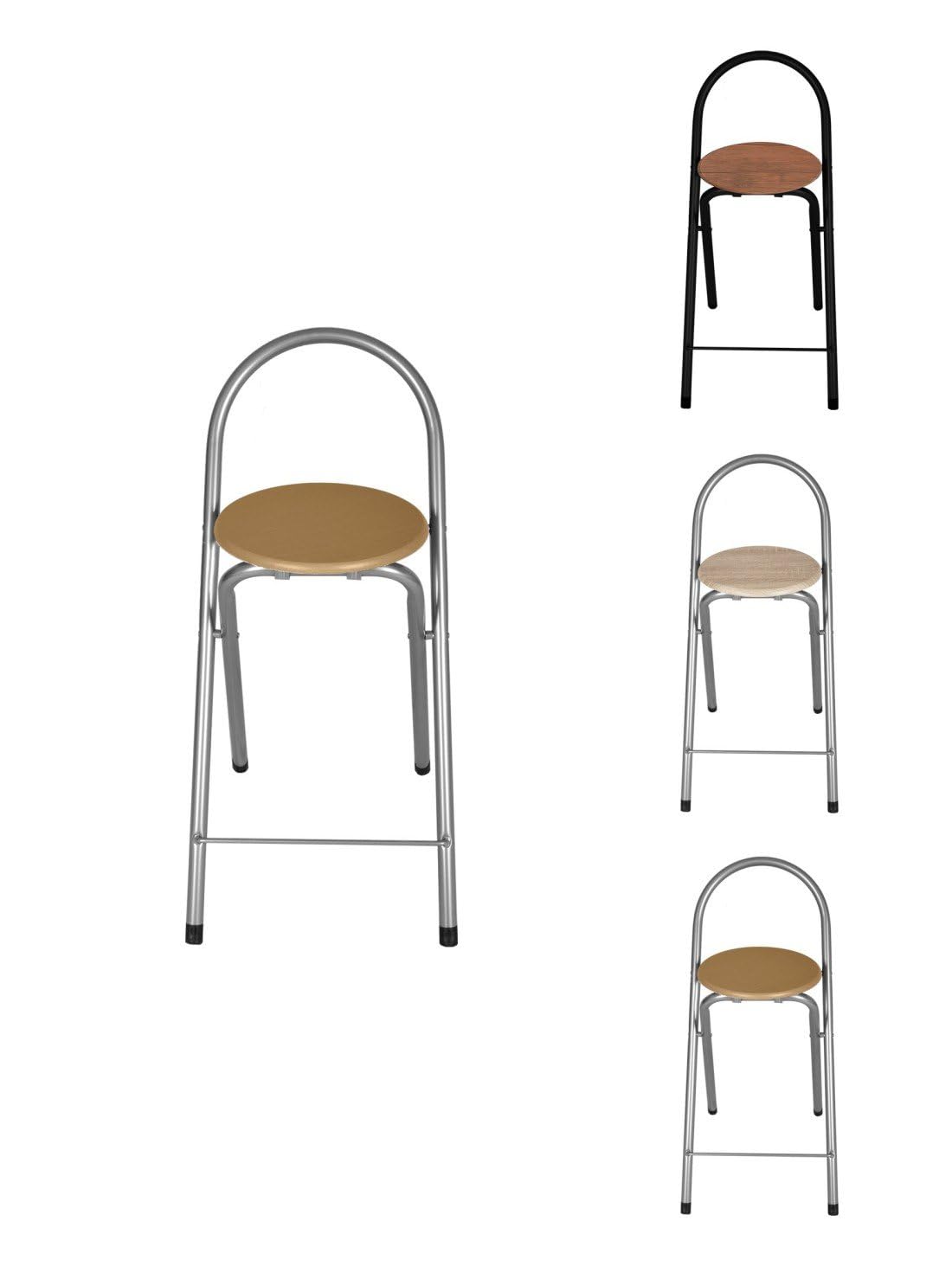 Jardin202 - Taburete Plegable 80x40x45 cm - Elegante y Duradero en Negro y Plata con Reposapiés, Ideal para Cocina | Unidad (Plata)