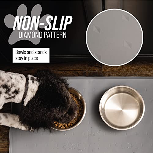 Leashboss Splash Mat Xl Dog Food Mat With Tall Lip, Extra Large Dog Bowl Mat For Food And Water Or Fountain, Non Slip Waterproof Silicone Pet Food Mat For Dogs And Cats (25'' X 17'' Grey) #TOP3