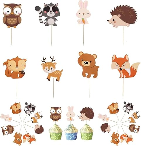 24Pcs Décoration de Gâteau Animaux Jungle Cake Topper Animal Cupcake Toppers pour Mignons Thème Parti Fournitures Fête Prénatale Anniversaire