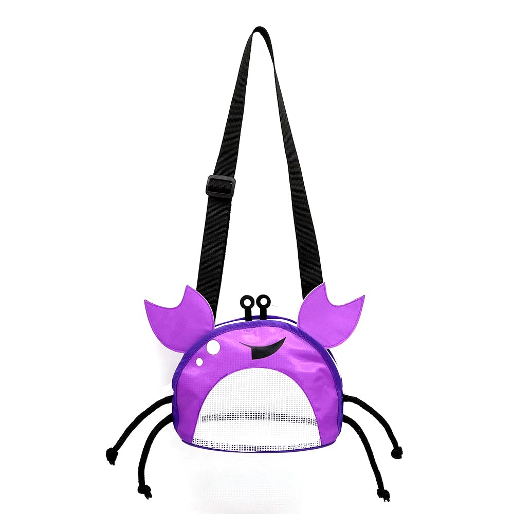 CAREOR Creative Beach Zipper Bag, Portable Crab-Shaped Mesh Beach Bag with Adjustable Shoulder Straps for Shell Sea Pool Toy (Purple)