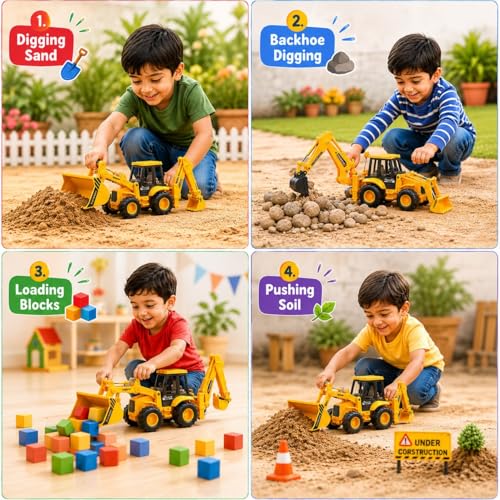Image of JCB Toy Big Size for Kids, Tractor Toy with Tipping Trailer & Excavator Loader, Construction Vehicle Toy Set, Heavy Duty Truck Toys for Boys & Girls 3+ Years