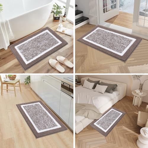 Pauwer Bathroom Rug Set - 3 Piece Shower Mats with U-Shaped Contour Toilet Mat, Absorbent Microfiber Plush Bath Mats, Non Slip, Machine Washable Shaggy Floor Mats