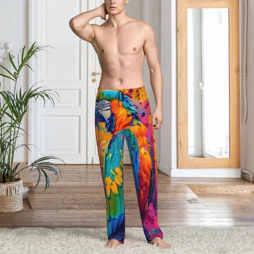 Mens Pajama Pants Bottoms With Pockets- Vibrant Parrot Splash Art Soft Men Lounge Pants, Comfy Mens Pj Pants2