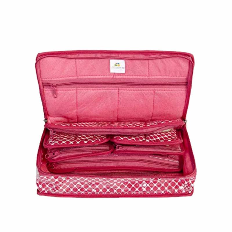 HomeStrapHomeStrap Cotton Multipurpose 8 Pocket Jewellery Storage Bag/Box holder Kit Organizer for Women, Girls to Organize Small Earing, Ring,accessories - Pink(Featured on Shark Tank)