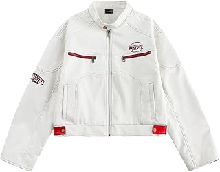 Fullneat Women's Cropped PU Leather Moto Biker Jacket - Short Racing Coat with Stand Collar, Zip Pockets, S-3XL
