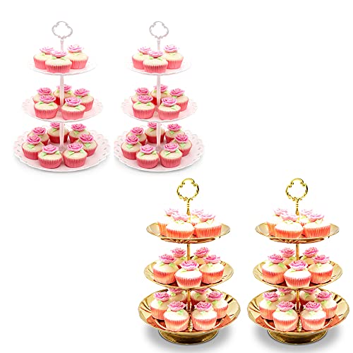 IMILLET Cupcake Stand/Holder Dessert Stand 3 Tiered Serving Stand Display Stand Reusable Pastry Platter for Wedding Birthday Baby Shower Tea Party Decorations
