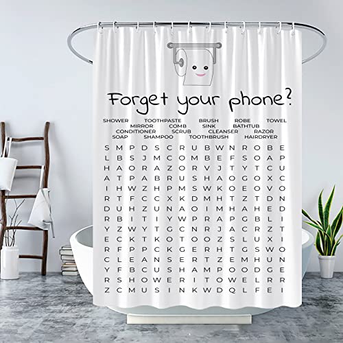 LAEDCIITI Funny Bathroom Shower Curtain Black White Word Search Cute ...
