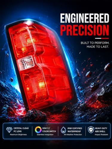 Image of Tail Lights Assembly Right Passenger Fit Chevy Silverado 1500 2014 2015 Chevrolet 2500 3500 HD 2500HD 3500HD Rear Brake Turn Signal Back Up Bulb Taillight Replaces GM2801261 23431875