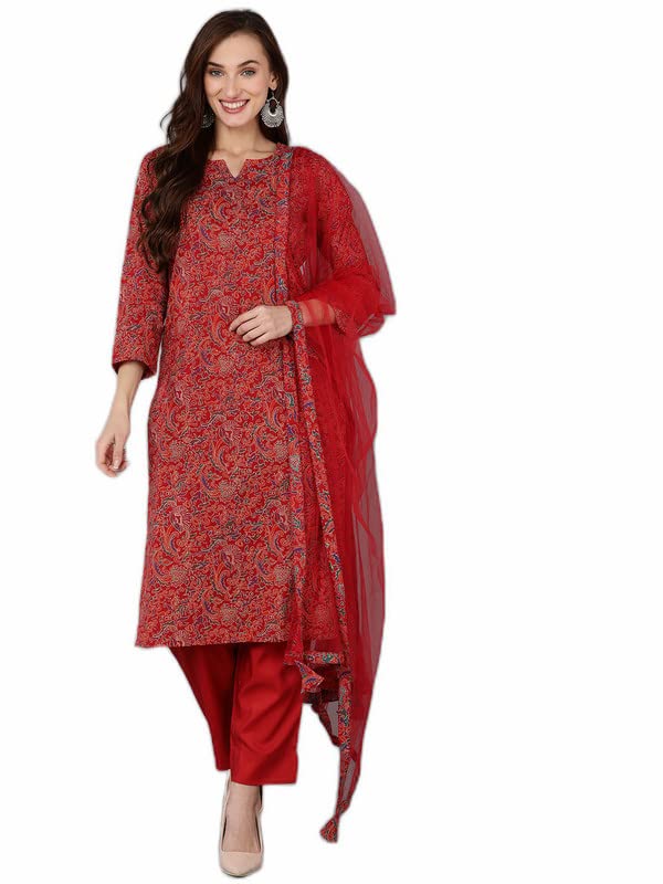 Image of Vaamsi Women's Rayon Blend Floral Printed Kurta Trousers With Dupatta Kurta Set