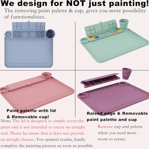 Image of Svartur Silicone Painting Mat with Removable Paint Palette and Cup, Coral Pink