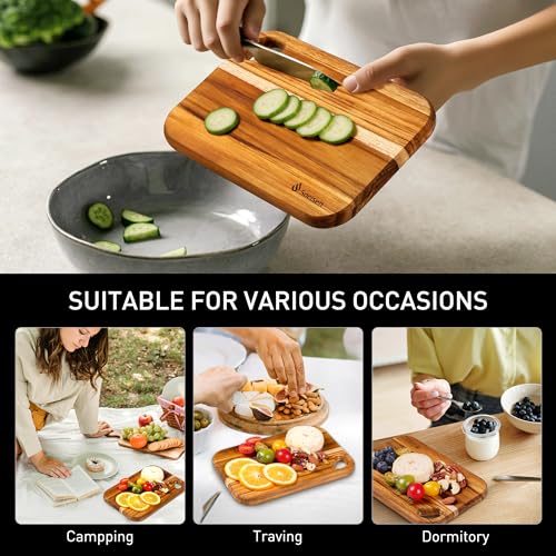 Pack de 2 tablas pequeñas rectangular de madera de teca miniatura 4