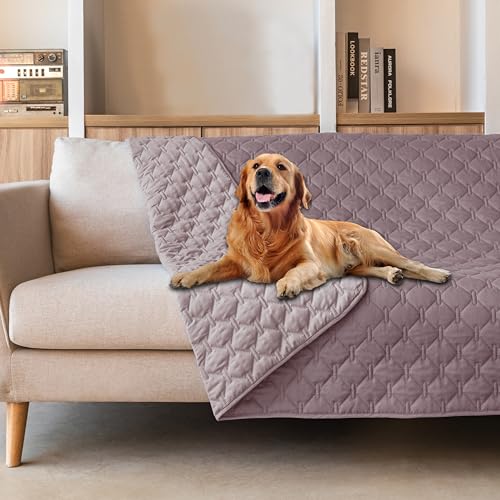 Image of gogobunny 100% Double Sided Waterproof Dog Blanket Soft Pet Bed Cover Reversible Protect Furniture Couch Sofa Car for Puppy Large Dog Cat (Dark Sea Fog /Light Sea Fog, 52x82 Inch (Pack of 1))