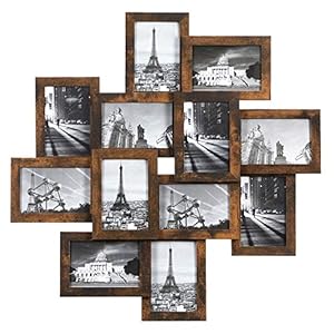 SONGMICS 4×6 Collage Picture Frames, 12-Pack Picture Frames Collage for Wall Decor, Rustic Brown Photo Collage Frame, Multi Picture Frame Set with Glass Front, Assembly Required