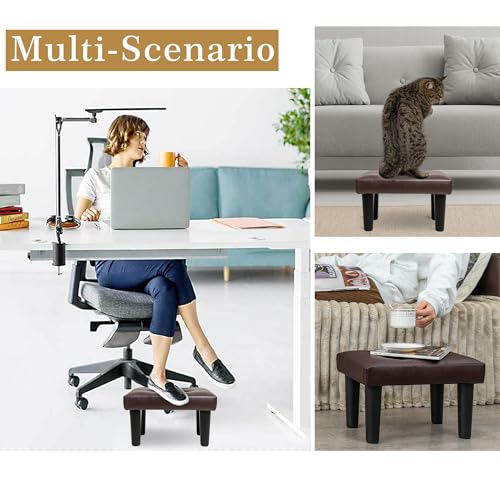 Image of CAROLMADE Ottoman Foot Rest, PVC Small Ottoman Foot Stool with Legs Modern Footstool Ottomans for Living Room Entryway Office, Brown