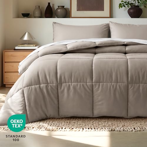 Image of Bare Home Comforter Set - King /California King Size - Ultra-Soft - Goose Down Alternative - Premium 1800 Series - All Season Warmth (King /Cal King, Khaki)