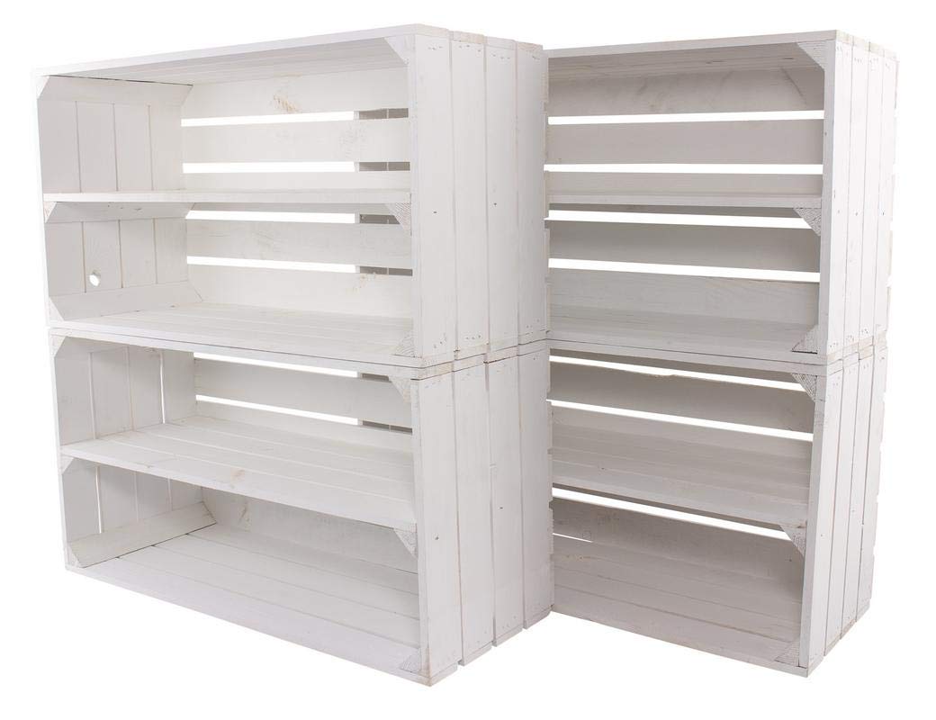 9er Große weiße Holzkiste mit Mittelbrett 68cm x 40cm x 31cm Obstkisten Weinkiste Regal Holzboxen DIY Bücherregal Weiss Shabby chic Holzkistenaus dem Alten Land Holzregal