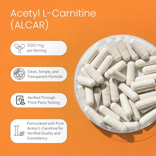 acetyl l-carnitine alcar 1500 mg per serving  100 capsules  non-gmo gluten-free vegan