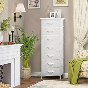 Fixwal White Tall Dresser for Bedroom, Storage Dresser Organizer with 7 Fabric Drawers, Nightstand Furniture in Closet, Entryway, Hallway Fixwal White Tall Dresser for Bedroom Storage Dresser Organizer with 7 Fabric Drawers Nightstand Furniture in Closet Entryway Hallway