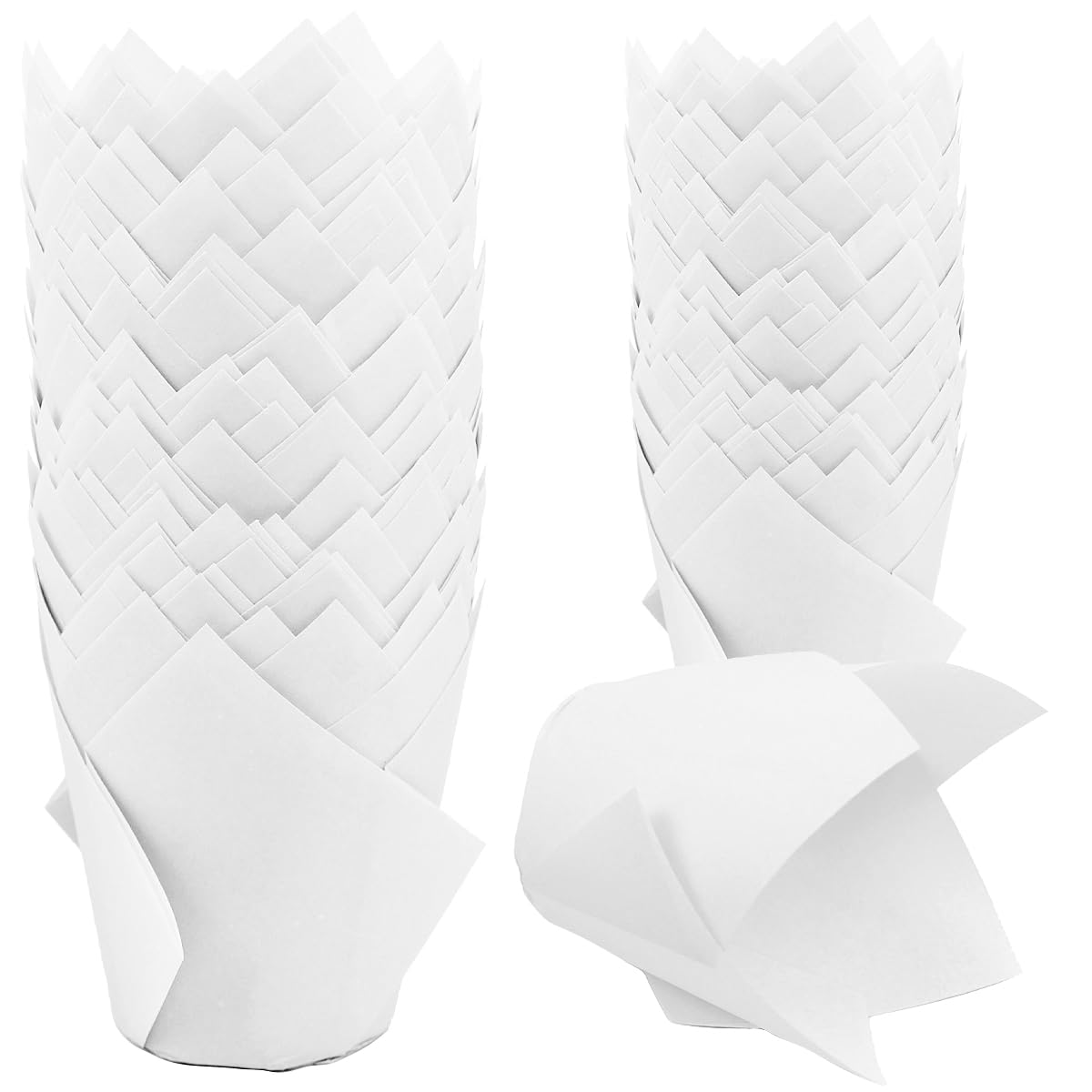150 Pieces Tulip Cupcake Muffin Liners Paper Baking Cups Greaseproof Cupcake Wrappers for Birthday Wedding Party Baby Showers Catering Restaurants(White)