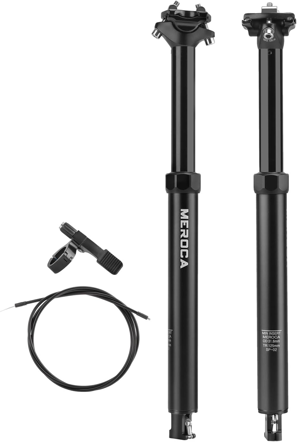 Dropper Seat Post for Mountain Bike, 30.9/31.6mm Bike Seat Post, 125mm Travel, Aluminum Body, with Remote Lever and Cable Kit, MTB/Ebike Internal Routing 30.9mm