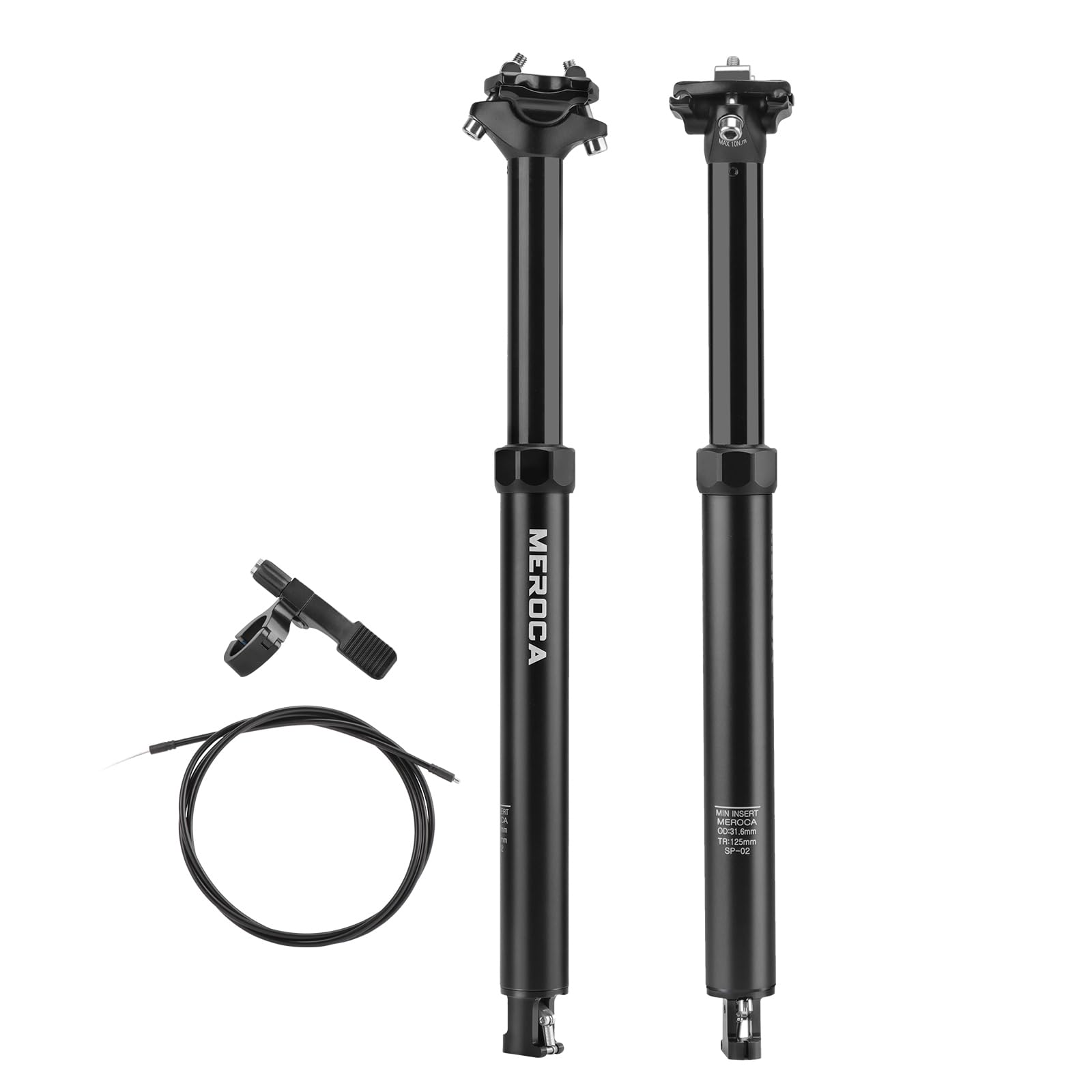 Dropper Seat Post for Mountain Bike, 30.9/31.6mm Bike Seat Post, 125mm Travel, Aluminum Body, with Remote Lever and Cable Kit, MTB/Ebike Internal Routing