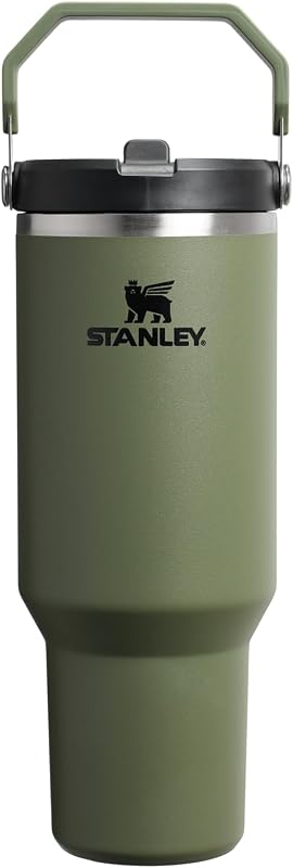 Vaso con pajita IceFlow 2.0, 40 oz, pino seco | Asa de fácil transporte | Tapa giratoria y pajita abatible | Botella de agua resistente a fugas | Acero inoxidable aislado | Sin BPA
