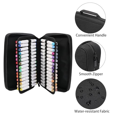 BOMKEE 60 Slots Marker Organizer Case, Large Pencil Pouch for 60 Markers Big Capacity Pen Holder Storage Bag with Carrying Handle for Men Women by BOMKEE - Image 4