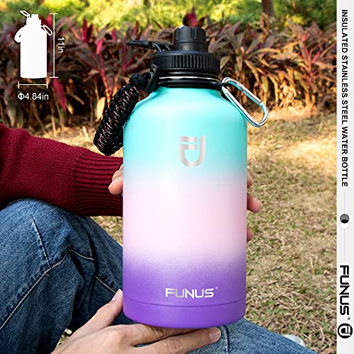 Funus Half Gallon Insulated Water Bottle, 64 Oz Vacuum Stainless Steel Water Jug With Paracord, Double Walled Tumbler Keep Cold Hot For Men Women Sports Fitness Outdoor Travel Camping(Hydrangea) #TOP3