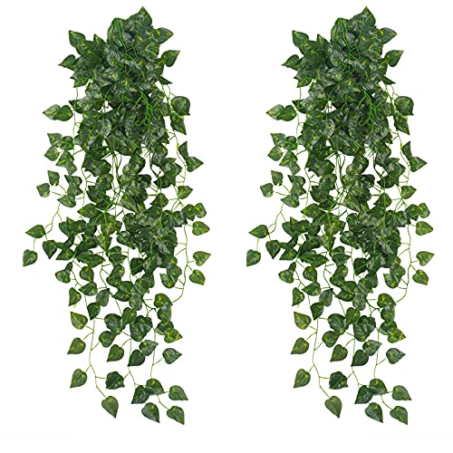 Uieke 2Pcs Fake Plants for Outside Fake Plant Decor 3.1ft Artificial Hanging Plants Fake Ivy Vine Faux Greenery Vine Plant for Home Room Wall Pot Hanging Planter Indoor Outdoor Dcor