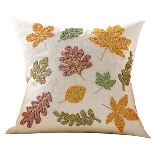 ACAREY Herbstdeko Kissenbezug 45x45 cm Herbst Deko Stickerei Samtbezug Kissenhülle Ahornblätter Kürbis Kissenbezüge mit Reißverschluss für Sofa Garten Wohnzimmer Schlafzimmer Dekoration (A)