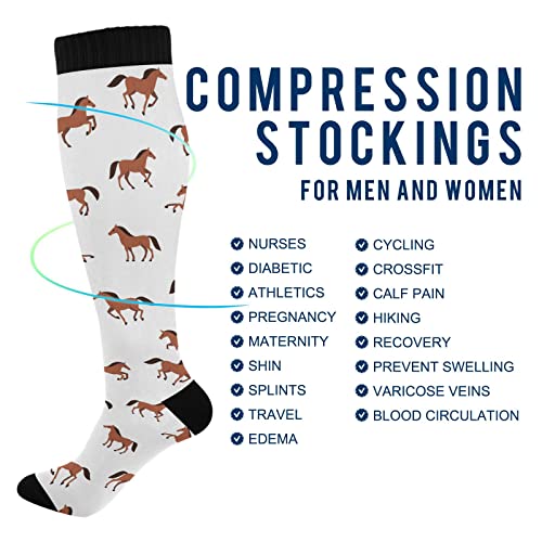 Wusikd Brown Horse Compression Socks for Women and Men Circulation White Long Socks for Athletic Running 24
