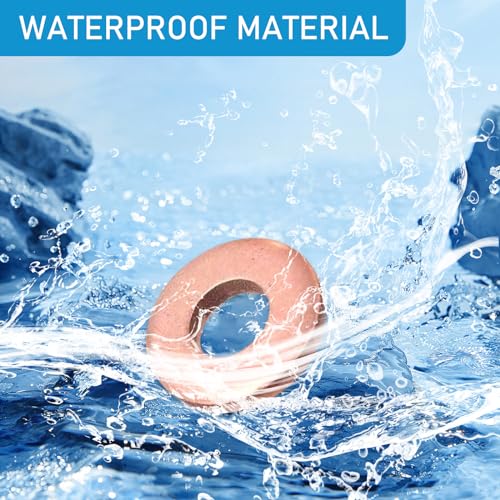 Crynod Pack-200 Automotive Copper Flat Washer Assortment Set, M5 M6 M8 M10 M12 M14 9 Specification Sealing Washers, Multi-Purpose Oil Pan Gasket Replacement, Universal for Cars and Trucks (Gold)