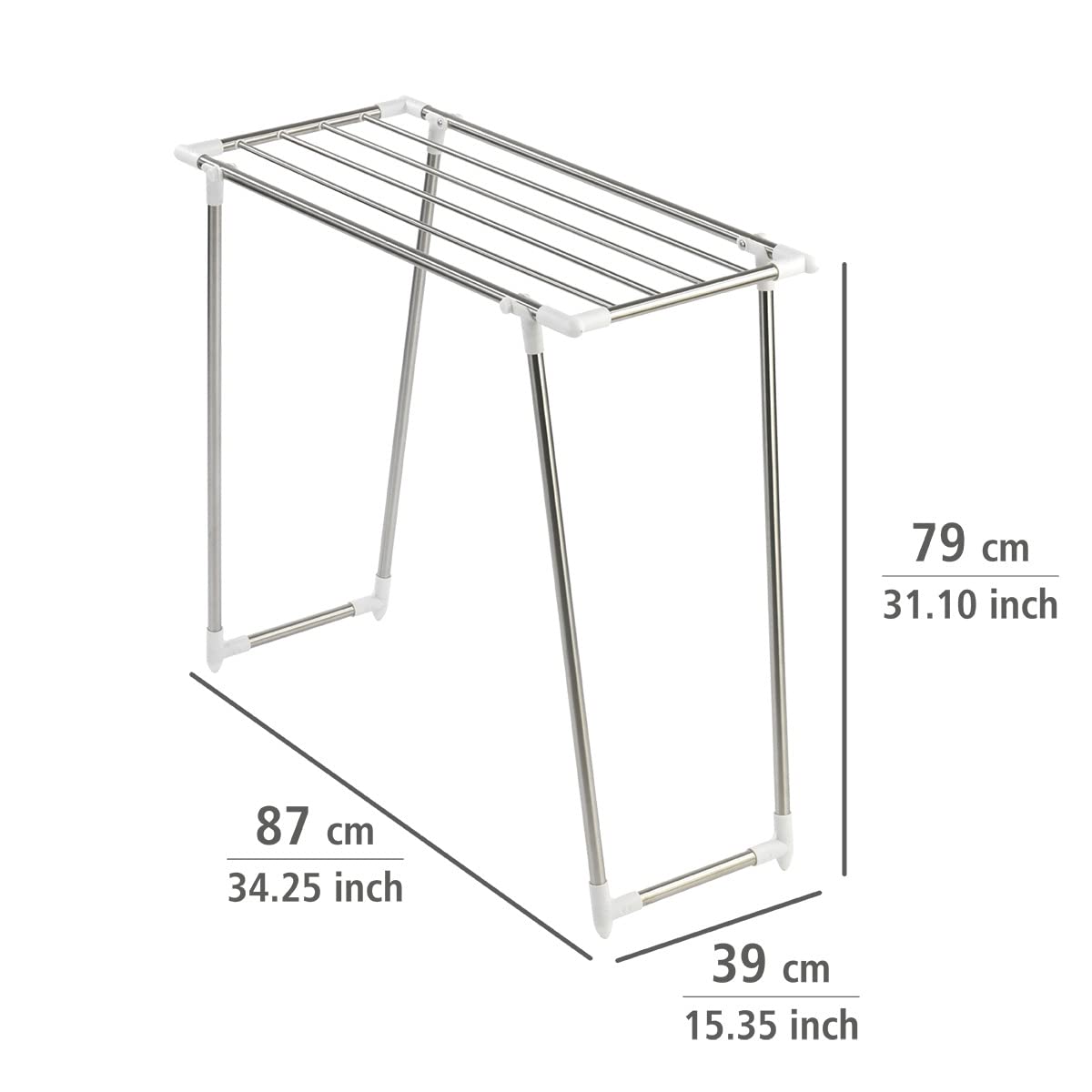 WENKO Stendibiancheria Profi Single - lunghezza asciugatura 5,5 m, Acciaio inossidabile, 87 x 79 x 39 cm, Argento opaco