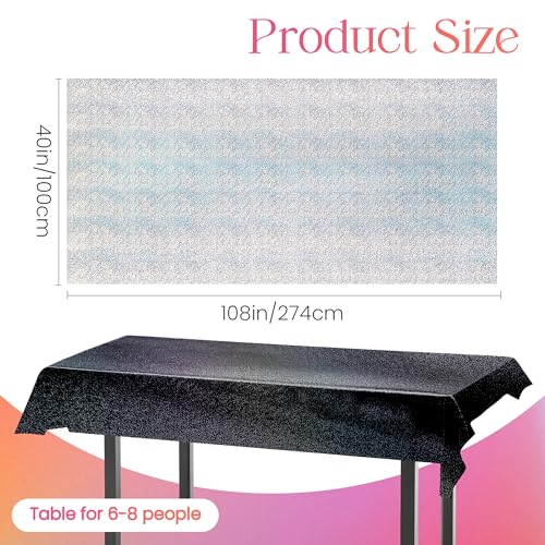Just Shimmer 2 Pcs Black & Silver Holographic Laser Tablecloths Shiny Plastic Table Cloths 40" x 108" Black and White Classical Halloween Events Birthday Party Decor Anniversary Supplies by Just Shimmer - Used condition - Image 2