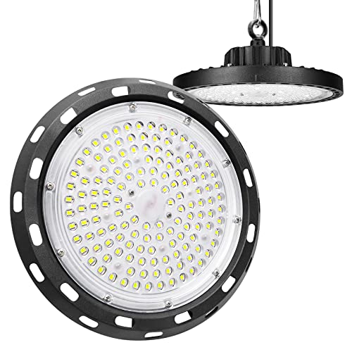 RIGIDON 1 Pack 100W UFO Led High Bay Light, 10000LM 6000K White, Industrial Pendant Ceiling Lights for Garage Factory