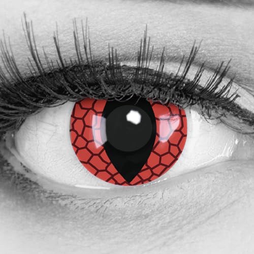 MeralenS Yeux de chat rouges colorés, lentilles de contact Halloween rouge Red Dragon Vampire Lentilles d'Halloween souples pour costume de robe chic, carnaval, 2 pièces 1 paire de lentilles de