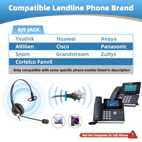 Image of Arama Telephone Headsets for Yealink Phones RJ600Y1 RJ9 Office Wired Headset with Mic Noise Canceling Compatible with Yealink VoIP Phone T54W T46U T33G Poly Snom Grandstream Phones Desk Landline