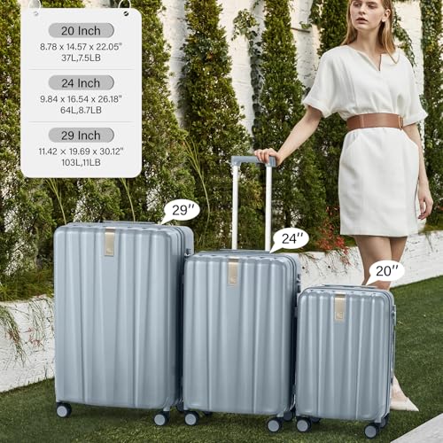 Image of Hanke Hardshell Luggage Sets 2 Piece Extra Large Suitcases with Lock,28 Inch Luggage with Spinner Wheels, Travel Suitcase for Women Men 20 29Inch,Grey