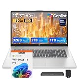 HP 17.3" HD+ Touchscreen Laptop, Intel Core Ultra 7 255U, 32GB RAM, 3TB Storage (2TB SSD+1TB Docking Station), Intel Graphics, Backlit Keyboard, Webcam, Wi-Fi 6, Win 11 Pro, Moonlight Blue