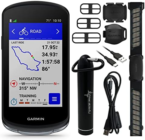 Garmin Edge 1040 GPS Bike Computer Bundle, On and Off-Road, Spot-On Accuracy with Speed and Cadence Sensor, HRM-Dual Monitor and Wearable4U E-Bank Bundle