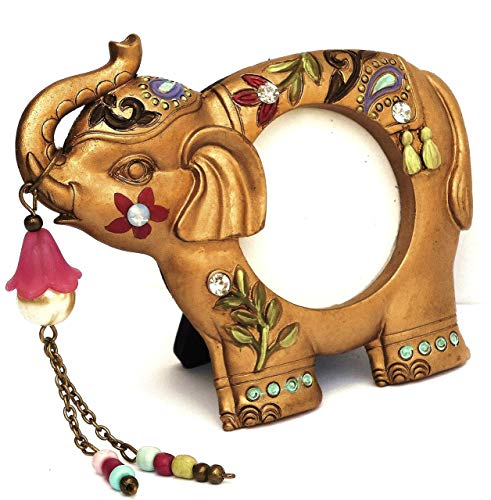 Small Gold Indian Elephant Photo Picture Frame With Painted Flowers Boho Bohemian Decor Accents Decorations #TOP6