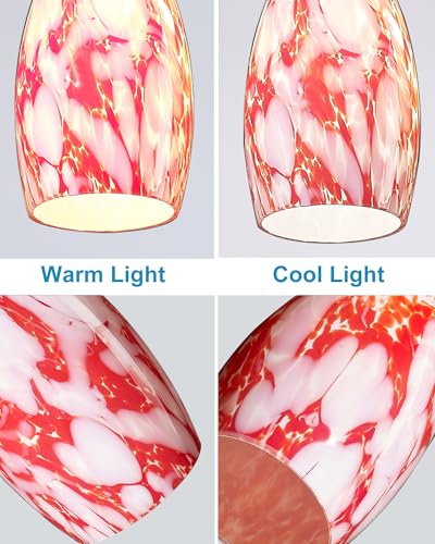 Image of Oval Glass Pendant Lamp Shade Only Art Glass Light Covers for Kitchen Island Pendant Light Fixtures Replacement Shade for Mini Pendant Light (red cloud)