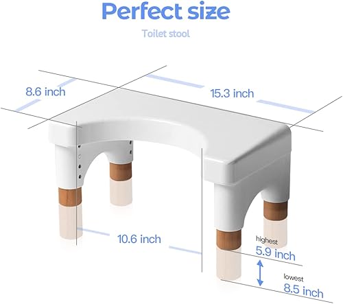 Miniatura 7 de Taburete de caca para adultos, actualizado para baño, de 5.9 a 8.5 pulgadas de altura, taburete de inodoro plegable para adultos (blanco, madera de
